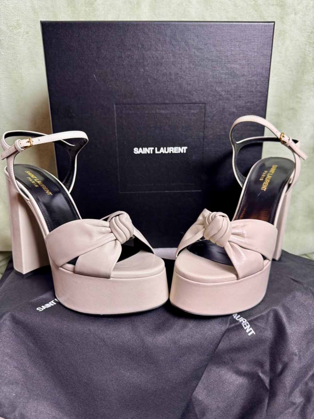 NIB Saint Laurent Bianca Pearl Smooth Leather Size 39.5 Platform Sandals YSL